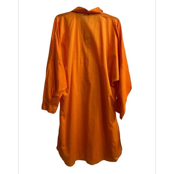 Orange Linen Blend Tunic Top Pleated Neckline Womens Medium Boho Comfy Lagenlook - Picture 6 of 9